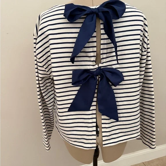 J. Crew Navy & White Striped Bow-Back Top - Picture 7 of 7